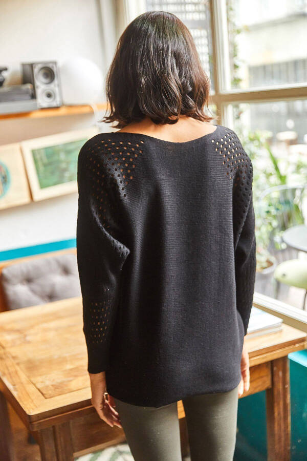 Women's Black Lace Batwing Oversized Knit Sweater KZK-19000524 - 5