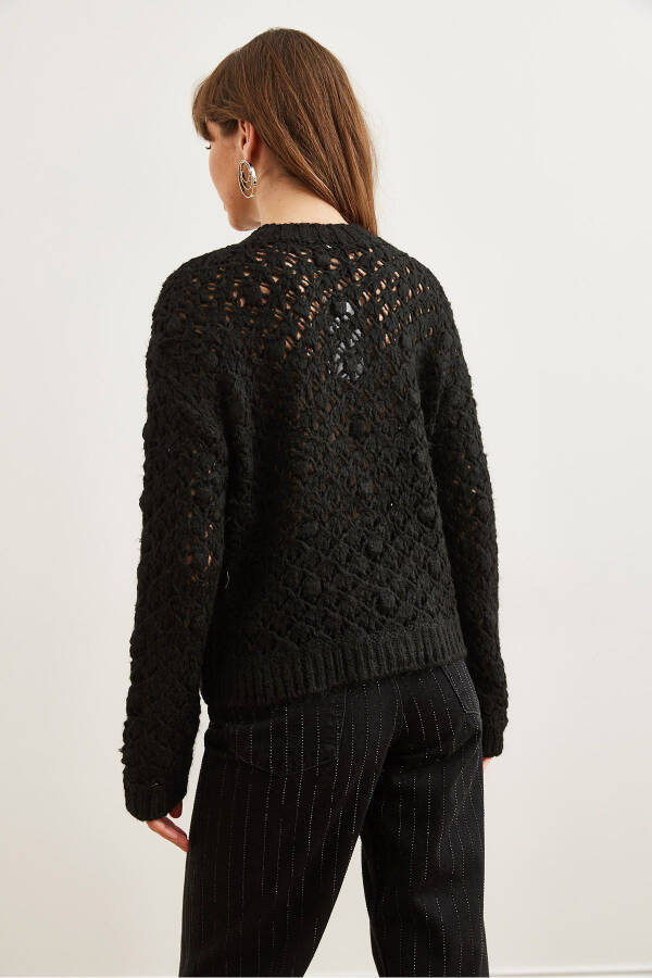Women's Black Lace Pom Pom Soft Knitted Sweater KZK-19000935 - 5