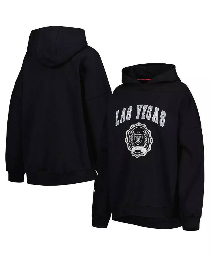 Women's Black Las Vegas Raiders Becca Drop Shoulder Pullover Hoodie Black - 1
