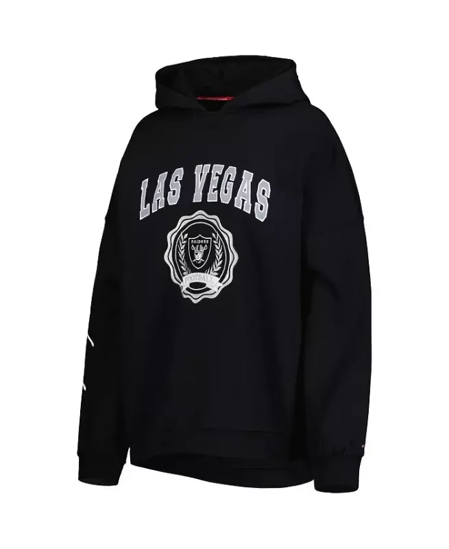 Women's Black Las Vegas Raiders Becca Drop Shoulder Pullover Hoodie-Black - 4