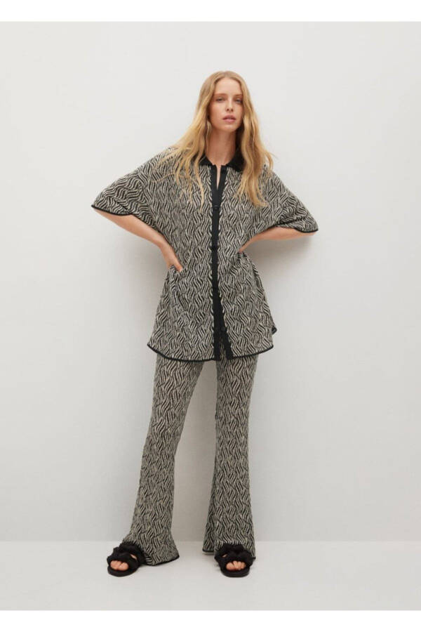 Women's Black Leopard Print Cardigan - 2