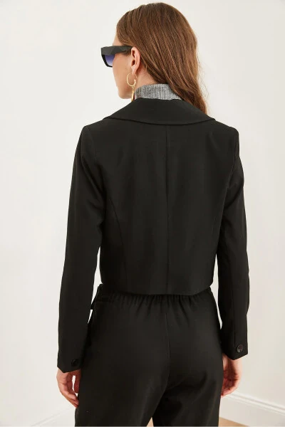 Women's Black Lined Premium Polyviscose Crop Blazer Jacket CKT-19000394 - 6