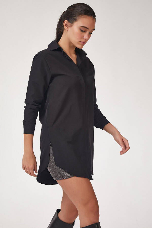 Women's Black Long Boyfriend Poplin Shirt BP00045 - 2