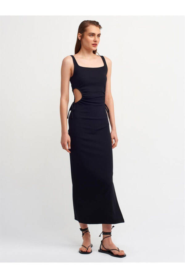 Women's Black Long Dress with Window Detail - 1