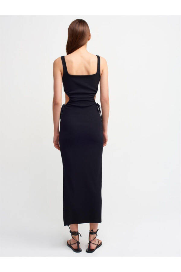 Women's Black Long Dress with Window Detail - 2