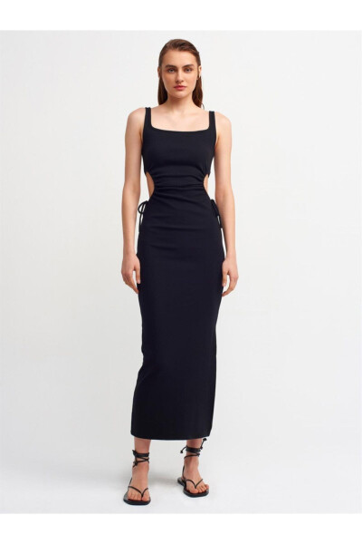 Women's Black Long Dress with Window Detail - 3