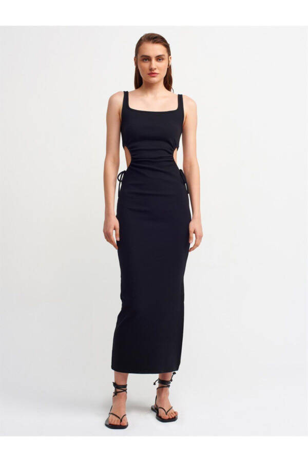 Women's Black Long Dress with Window Detail - 3