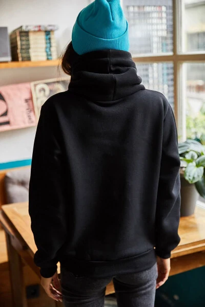 Women's Black Long Neck Soft Textured Thick Sweatshirt SWT-19000189 - 5