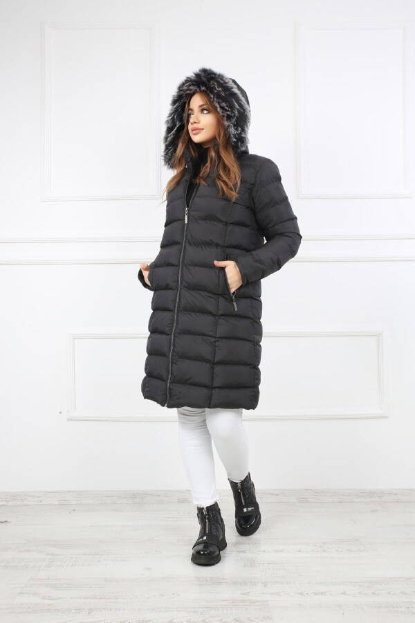 Women's Black Long Puffer Jacket - 2