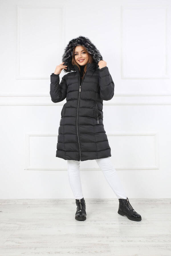 Women's Black Long Puffer Jacket - 3