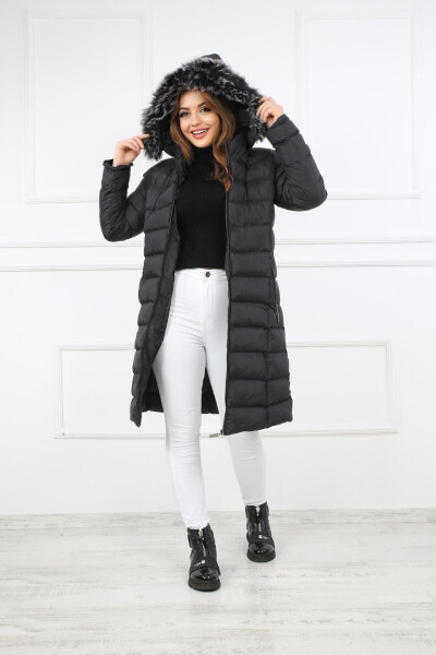 Women's Black Long Puffer Jacket - 4