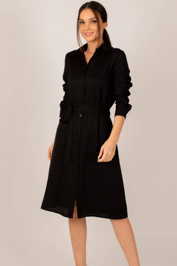 Women's Black Long Shirt Dress ARM-22K001141 - 1