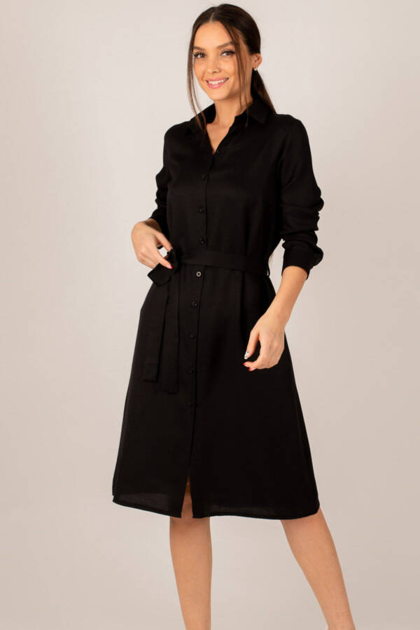 Women's Black Long Shirt Dress ARM-22K001141 - 2