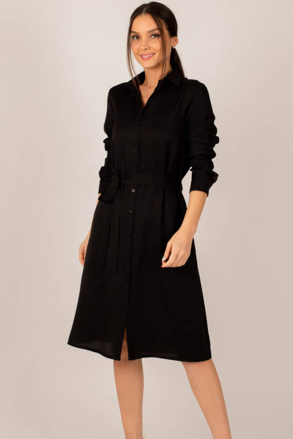 Women's Black Long Shirt Dress ARM-22K001141 - 5