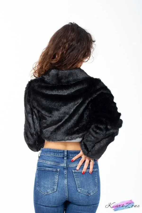 Women's Black Long Sleeve Fur Dress Bridal Bolero - 4