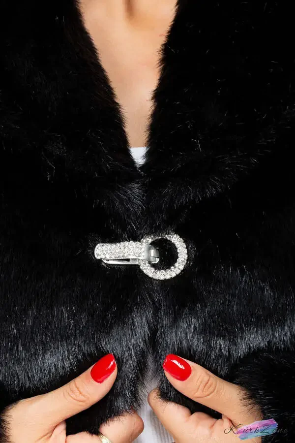 Women's Black Long Sleeve Fur Dress Bridal Bolero - 5