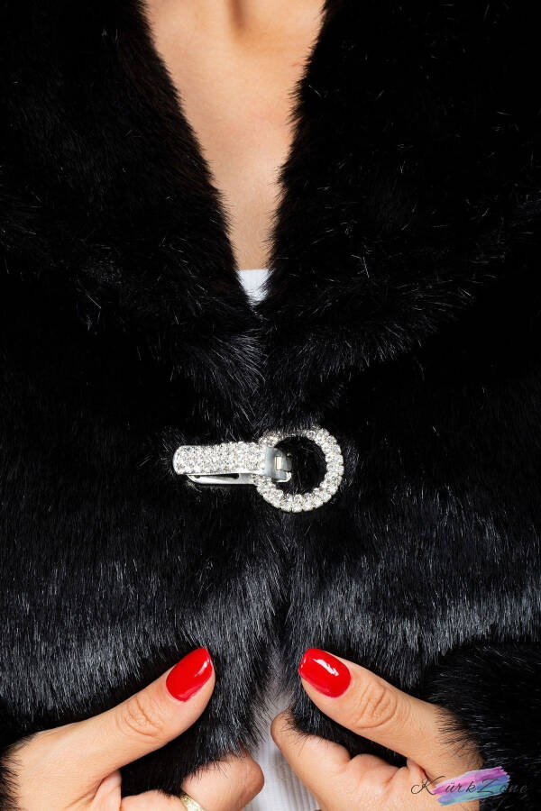 Women's Black Long Sleeve Fur Dress Bridal Bolero - 5
