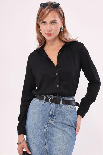 Women's Black Long Sleeve Plain Shirt ARM-18Y001176 - ARMONIKA