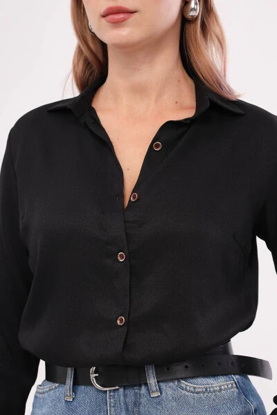 Women's Black Long Sleeve Plain Shirt ARM-18Y001176 - ARMONIKA (1)