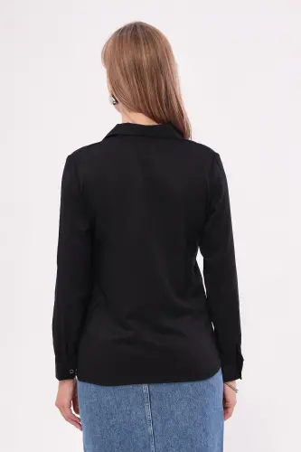 Women's Black Long Sleeve Plain Shirt ARM-18Y001176 - 6