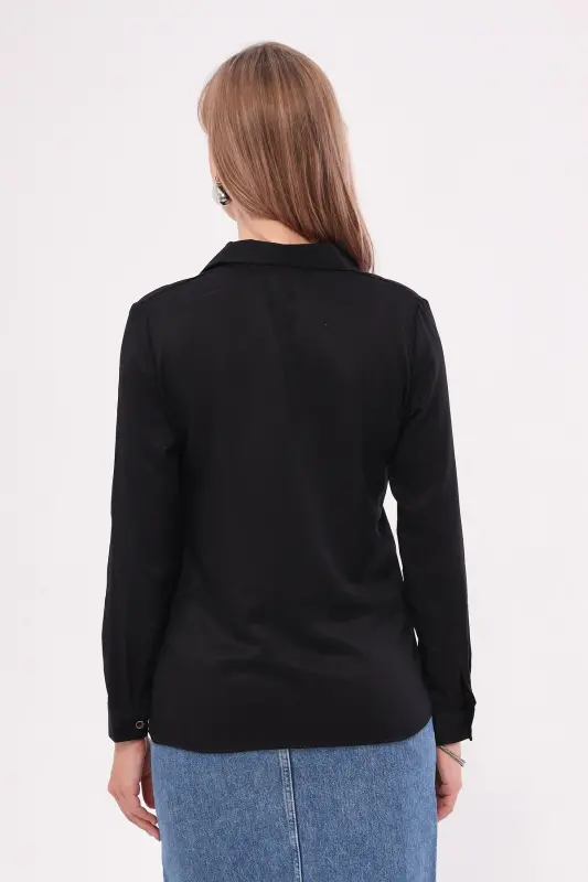 Women's Black Long Sleeve Plain Shirt ARM-18Y001176 - 6