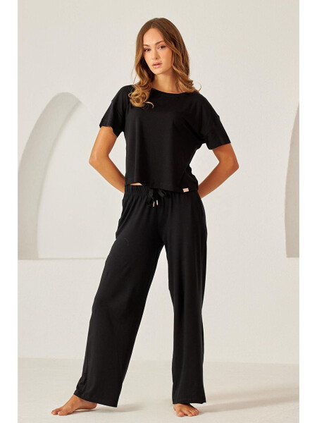 Women's Black Luxury Wide Leg Pants - 5