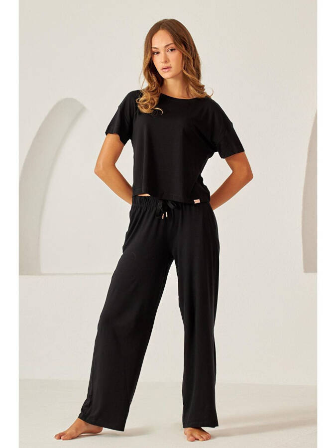 Women's Black Luxury Wide Leg Pants - 1