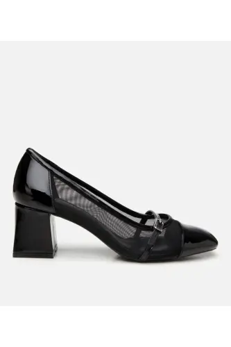 Women's Black Mary Jane Chunky Heel with See-Through Detail - 1