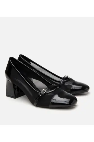 Women's Black Mary Jane Chunky Heel with See-Through Detail - 2