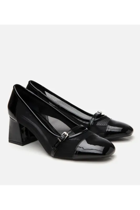 Women's Black Mary Jane Chunky Heel with See-Through Detail - 2