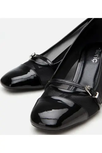 Women's Black Mary Jane Chunky Heel with See-Through Detail - 3