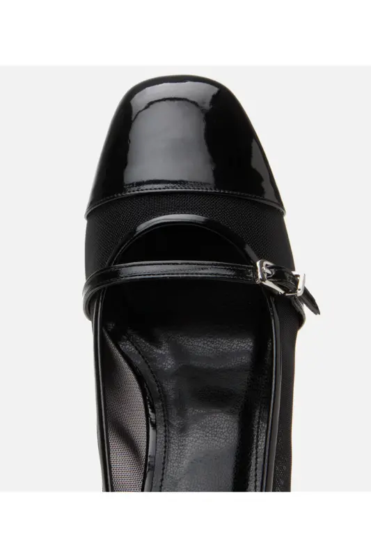 Women's Black Mary Jane Chunky Heel with See-Through Detail - 4