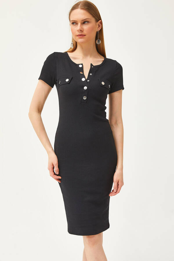 Women's Black Metal Studded Accessory Pocket Lycra Mini Cotton Dress ELB-19002067 - 1