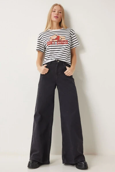 Women's Black Mid Waist Wide Leg Jeans FN03413 - HAPPINESS İSTANBUL