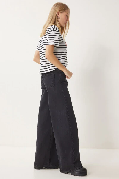 Women's Black Mid Waist Wide Leg Jeans FN03413 - HAPPINESS İSTANBUL (1)