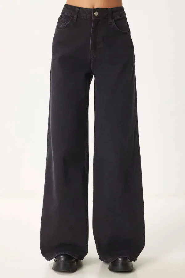Women's Black Mid Waist Wide Leg Jeans FN03413 - 3