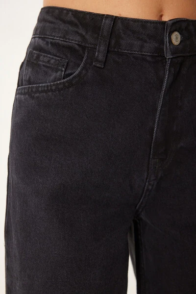 Women's Black Mid Waist Wide Leg Jeans FN03413 - 4