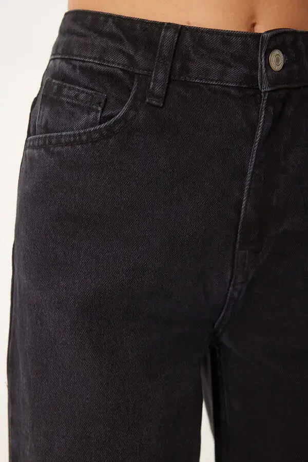 Women's Black Mid Waist Wide Leg Jeans FN03413 - 4