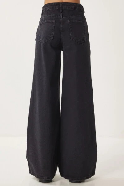 Women's Black Mid Waist Wide Leg Jeans FN03413 - 5