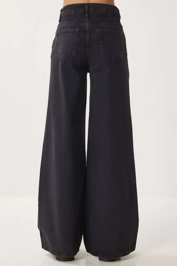 Women's Black Mid Waist Wide Leg Jeans FN03413 - 5