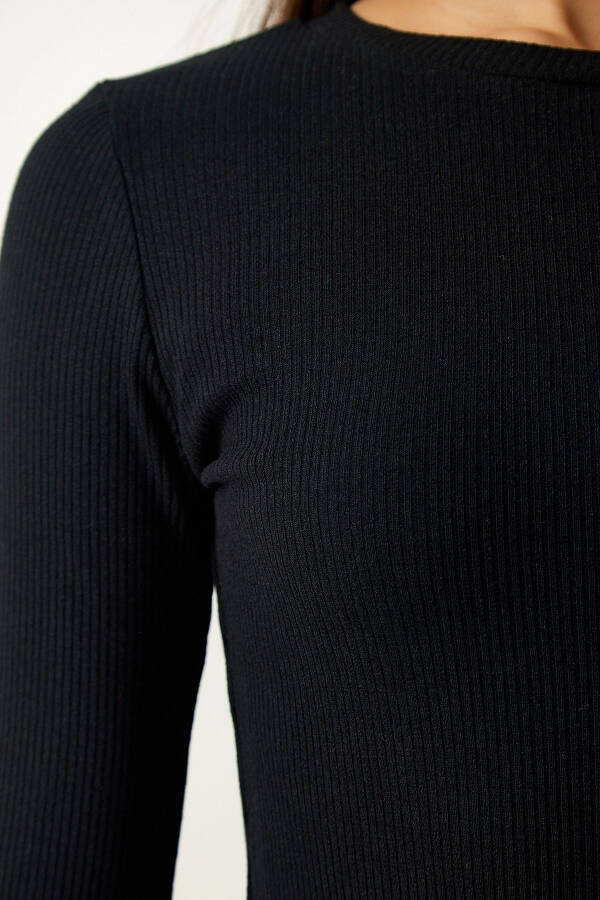 Women's Black Mini Slit Ribbed Knit Dress UB00211 - 4