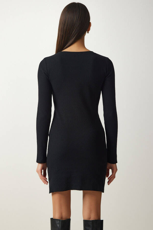 Women's Black Mini Slit Ribbed Knit Dress UB00211 - 6