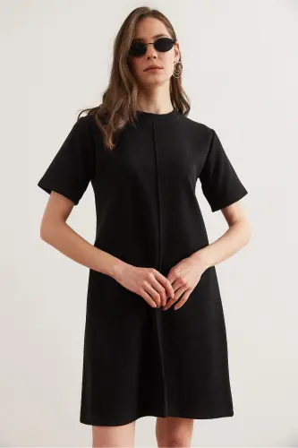Women's Black Mini Thessaloniki Dress with Seam Detail Front ELB-19 - 4