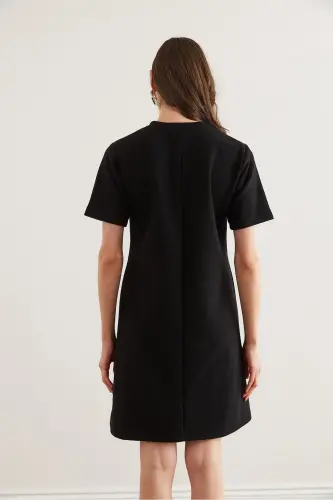 Women's Black Mini Thessaloniki Dress with Seam Detail Front ELB-19 - 8