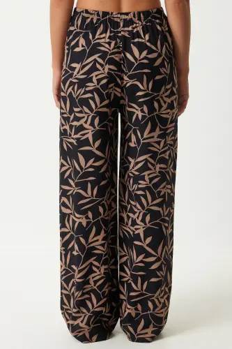 Women's Black Mink Patterned Flowy Viscose Palazzo Pants EN00606-Black Mink - 5