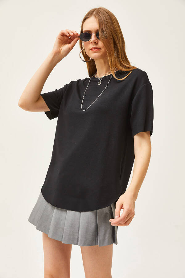 Women's Black Modal Buttoned Soft Textured Six Oval T-shirt TSH-19000771 - 3