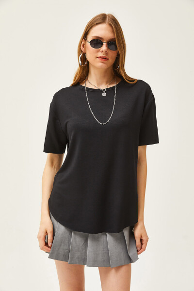 Women's Black Modal Buttoned Soft Textured Six Oval T-shirt TSH-19000771 - 4