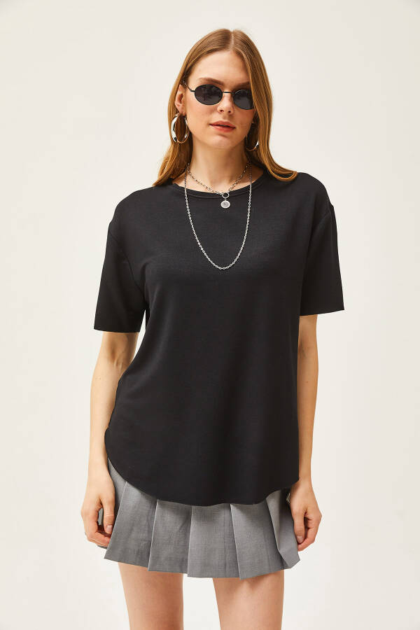 Women's Black Modal Buttoned Soft Textured Six Oval T-shirt TSH-19000771 - 4