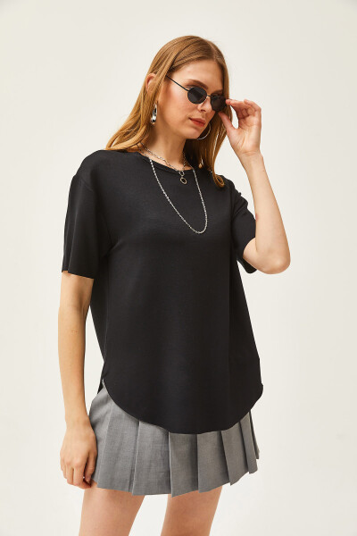 Women's Black Modal Buttoned Soft Textured Six Oval T-shirt TSH-19000771 - 5