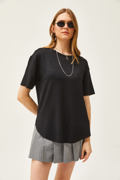 Women's Black Modal Buttoned Soft Textured Six Oval T-shirt TSH-19000771 - 6